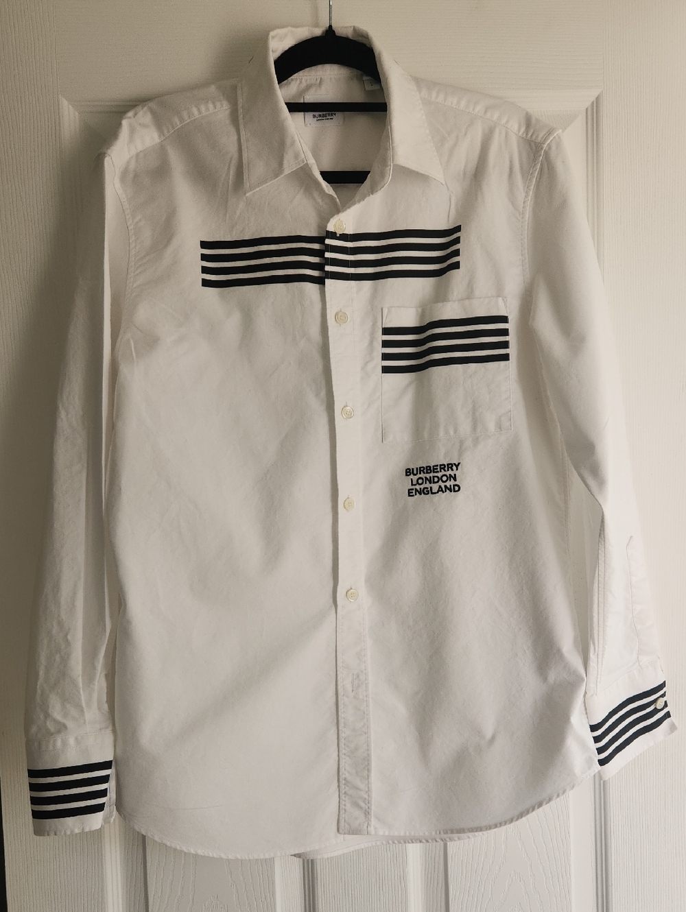 Burberry White Shirt with Black Stripe Accents